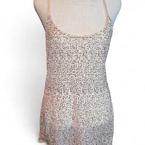 White pink sheer sequin mini dress